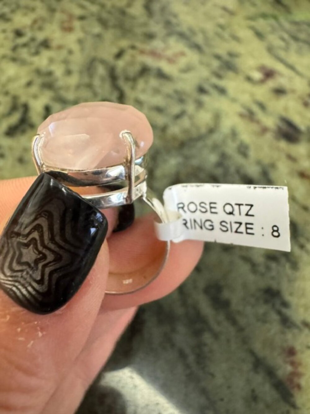 Sterling Silver and Genuine Rose Quartz Statement Ring Size 8 NWT